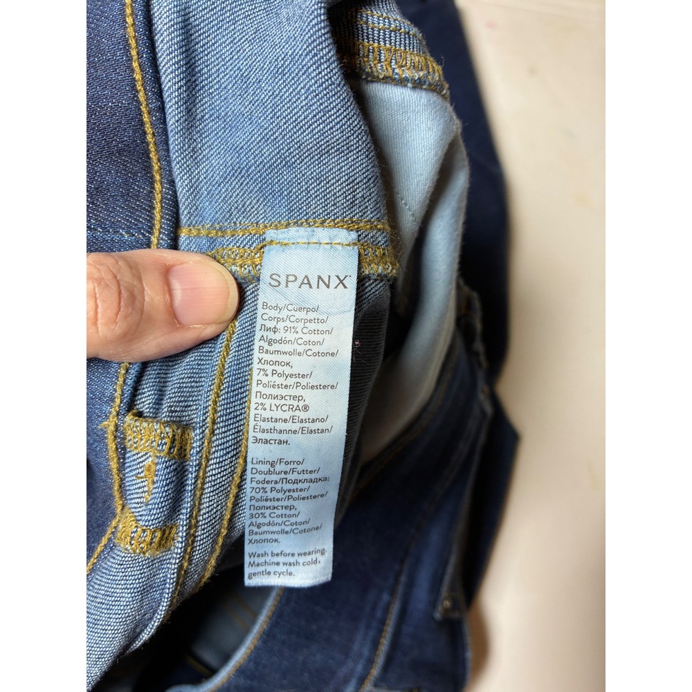 SPANX Dark Wash Flare Pull On Stretch Shaping Jeans Medium Tall - Picture 4 of 10